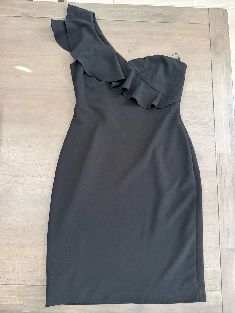 Calvin Klein Black One-Shoulder Ruffle Sheath Dress